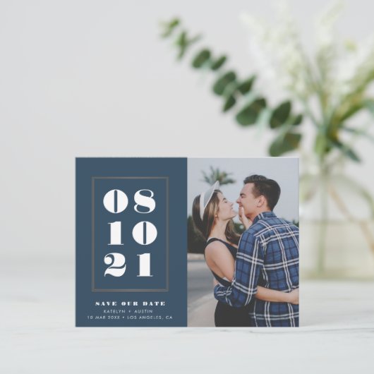 日はっきりしたエレガント枠の青結婚値 ポストカード (スタンド正面)