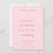 日はっきりした付おもしろいを保存するピンクの結婚式 招待状 (正面)