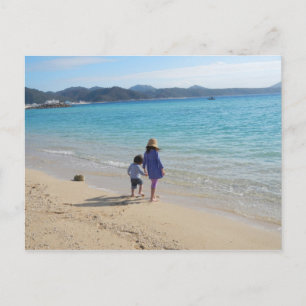 日よくはしゃぐビーチ写真はがき ポストカード