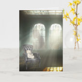 日よけのある椅子に座るテディベア カード (黄色い花)