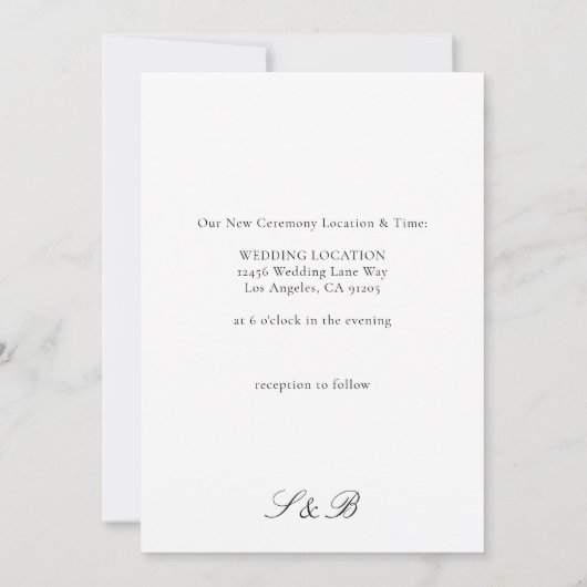 日を変更する 白 招待状 (裏面)