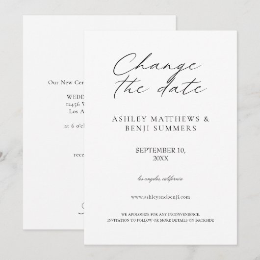 日を変更する 白 招待状 (正面/裏面)