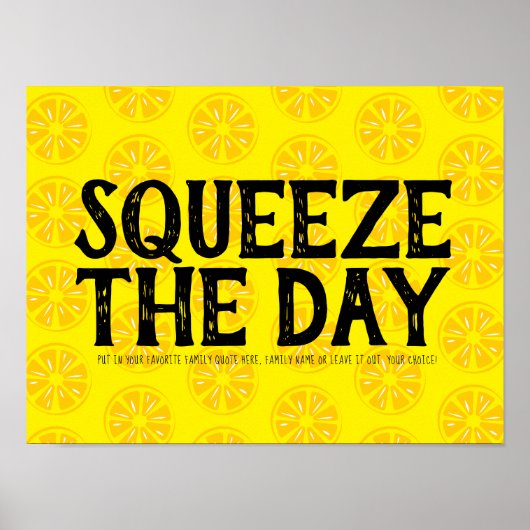 日を絞るレモンの果実の黄色の黒いパターン ポスター (正面)