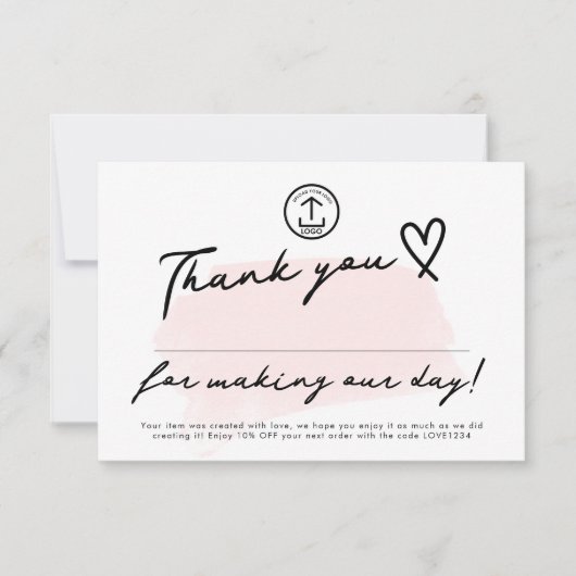 日を編集可能な小規模企業の割引コードにする サンキューカード (正面)