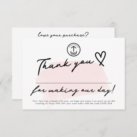 日を編集可能な小規模企業の割引コードにする サンキューカード (正面/裏面)