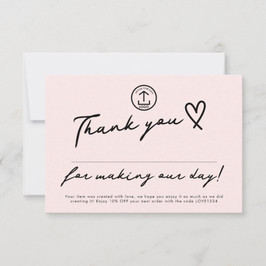 日を編集可能な小規模企業の割引コードにする サンキューカード (正面)