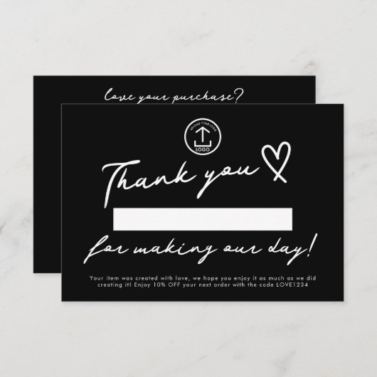 日を編集可能な小規模企業の割引コードにする サンキューカード (正面/裏面)