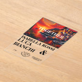 日イタリアン没の海はっきりした岸の水彩風景 アクリル招待状 (レイダウン)