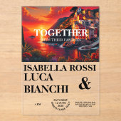 日イタリアン没の海はっきりした岸の水彩風景 アクリル招待状 (正面)