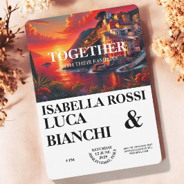 日イタリアン没の海はっきりした岸の水彩風景 招待状