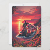 日イタリアン没の海はっきりした岸の水彩風景 招待状 (裏面)