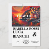 日イタリアン没の海はっきりした岸の水彩風景 招待状 (正面)