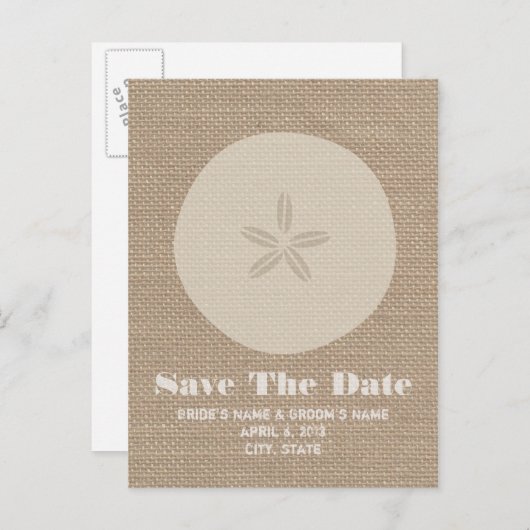 日インスパイア付けを保存するBurlap砂ドルの結婚式 案内ポストカード (正面/裏面)