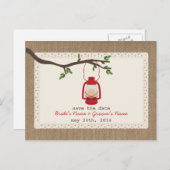 日インスパイア付けを除くBurlap Lantern Wedding 案内ポストカード (正面/裏面)