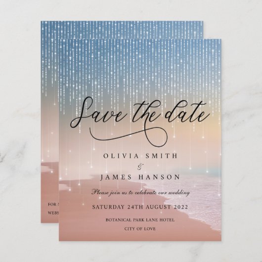 日エレガントのビーチライト結婚式の日付を保存 (正面/裏面)