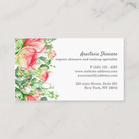 日エレガントスパとサロンピンクの花の水色 名刺 (裏面)