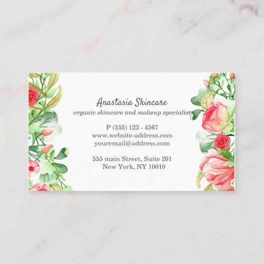 日エレガントスパとサロンピンクの花の水色 名刺 (裏面)