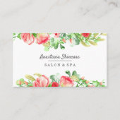 日エレガントスパとサロンピンクの花の水色 名刺 (正面)