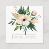 日エレガントスパサロングリーンフラワーウォーター色 スクエア名刺 (正面)