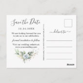 日エレガント付を保存する埃っぽい青い緑の結婚式 ポストカード (裏面)