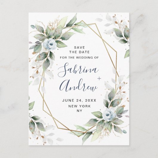 日エレガント付を保存する埃っぽい青い緑の結婚式 ポストカード (正面)