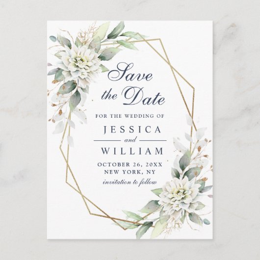 日エレガント付を保存する埃っぽい青い緑の結婚式 ポストカード (正面)