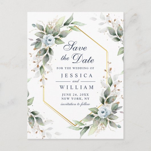 日エレガント付を保存する埃っぽい青い緑の結婚式 ポストカード (正面)