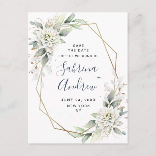 日エレガント付を保存する埃っぽい青い緑の結婚式 ポストカード (正面)