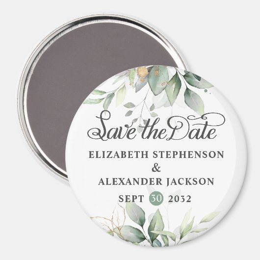 日エレガント付を保存する緑のユーカリの結婚式 マグネット (正面/裏面)