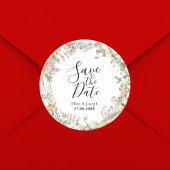 日エレガント付を保存する緑の水彩結婚式 ラウンドシール