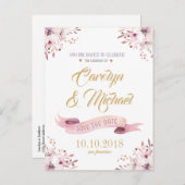 日エレガント付を除くピンク紫の花 案内ポストカード (正面/裏面)