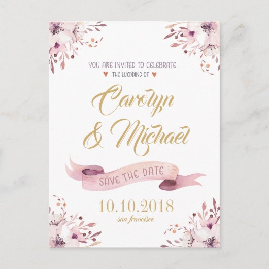 日エレガント付を除くピンク紫の花 案内ポストカード (正面)