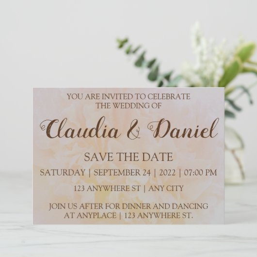 日エレガント付シンプルを保存する埃の多い牡丹フローラ セーブザデート (スタンド正面)