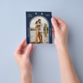 日エレガント付ビクトリアンを保存するネイビーブルーウェディング チラシ (手)