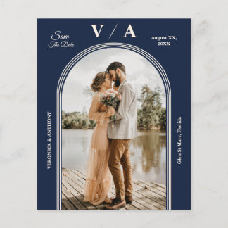 日エレガント付ビクトリアンを保存するネイビーブルーウェディング チラシ