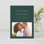 日エレガント付モダンの写真カードを緑で保存 セーブザデート (スタンド正面)