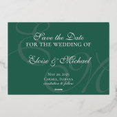 日エレガント付モダンを保存するグリーンフォイル結婚式 箔招待状 (裏面)