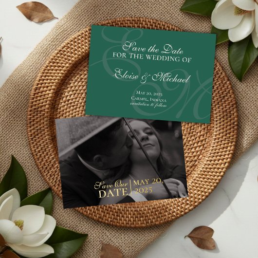 日エレガント付モダンを保存するグリーンフォイル結婚式 箔招待状