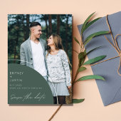 日エレガント付モダンを保存する緑の写真の結婚式 セーブザデート