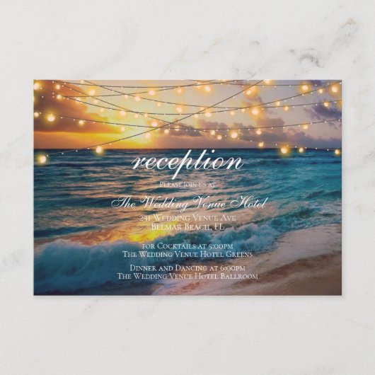 日エレガント入ビーチ夏ウェディングレセプションカード エンクロージャーカード (正面)