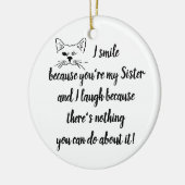 日カスタムおもしろい姉妹引用文かわいいウインキング猫 セラミックオーナメント (左)