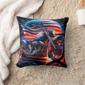 日カスタム没のアメリカ国旗を持つオートバイ クッション (ブランケット)