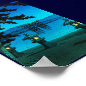 日カッコいい月の入った夜門海の河瀬蓮井 ポスター (角)