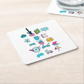 日カラフル々のアイテムを取り上げる抽象芸術アイコン スクエアペーパーコースター (アングル)