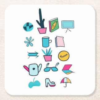 日カラフル々のアイテムを取り上げる抽象芸術アイコン スクエアペーパーコースター