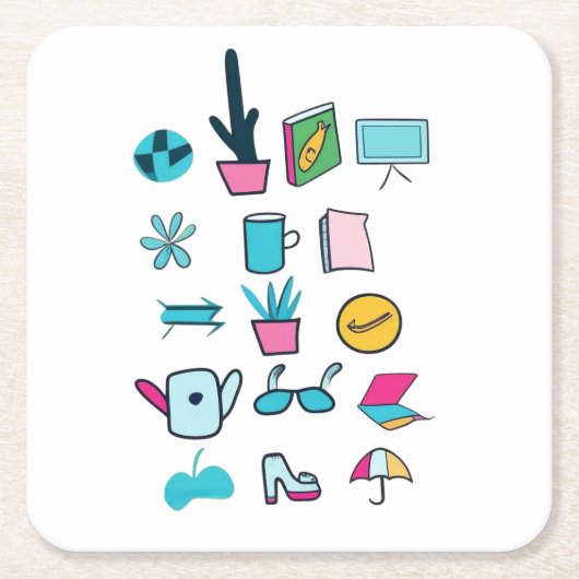 日カラフル々のアイテムを取り上げる抽象芸術アイコン スクエアペーパーコースター (正面)