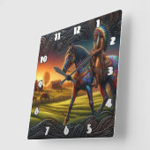 日カラフルの入り鮮やかの馬 スクエア壁時計 (傾斜)