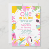 日カラフルの1歳の誕生日にピンクのプール1 招待状 (正面)