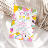日カラフルの1歳の誕生日にピンクのプール1 招待状
