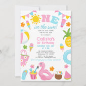 日カラフルの1番目の誕生日にプールパーティーワン 招待状 (正面)